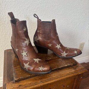 Mexicana Size 8 Brown Leather with Star Inlay pull-on Ankle Boots Botinas